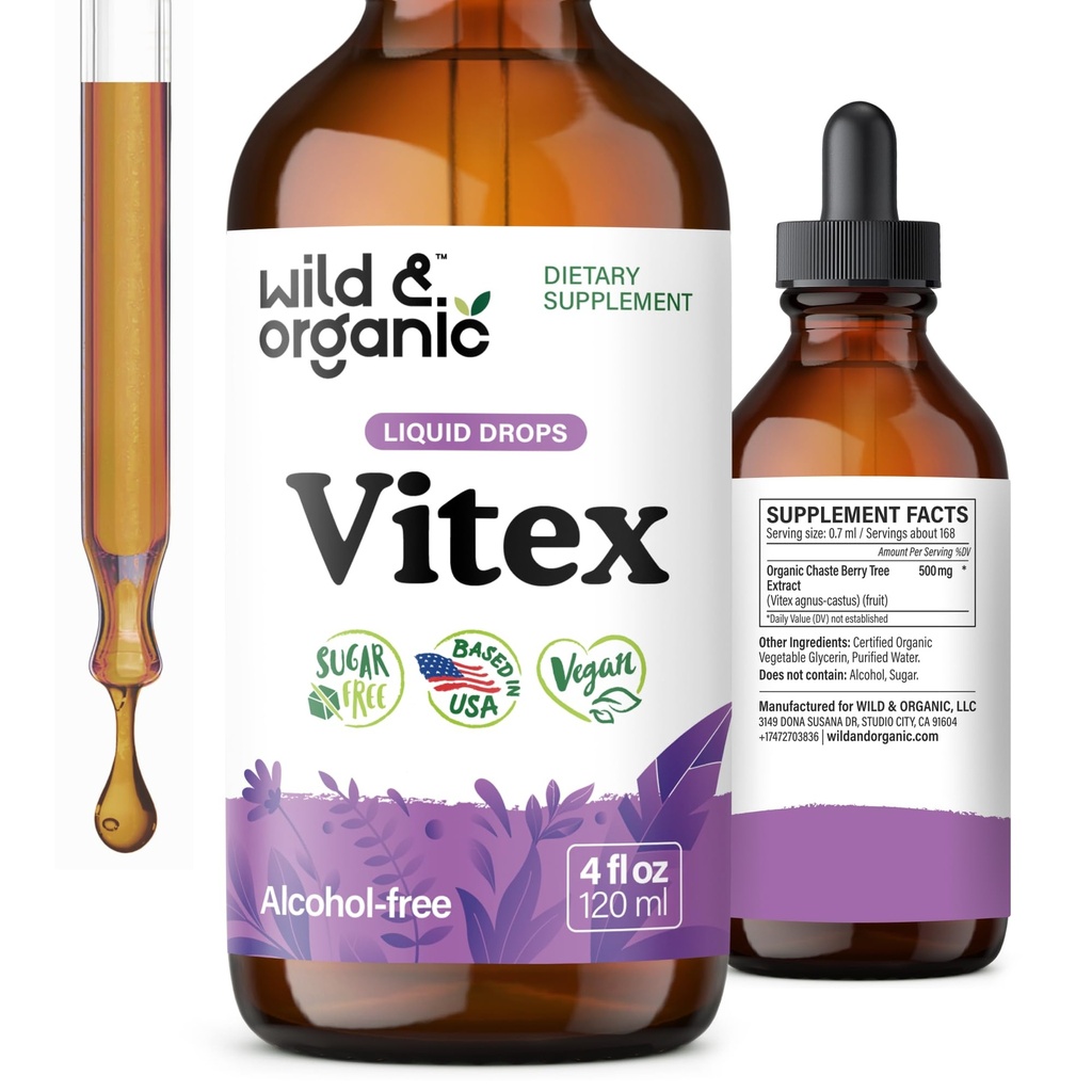 Wild & Organic Vitex Tinktur - Vitex Chasteberry supplement til kvinder - Flydende Chaste Tree Berry Extract for Good Mood - Vegan, Sukker & Alkohol- Free Herb Drops - 4 fl oz