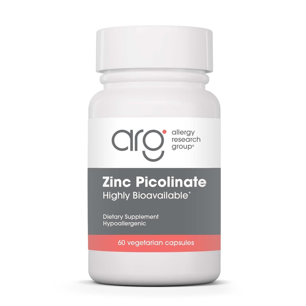 Allergi Research Group Zink Picolinate Supplement - Understøtter normal sundhed immunrespons, Højt biotilgængeligt, Well- Absorberet, Hypoallergen, Vegetariske kapsler - 60 Greve