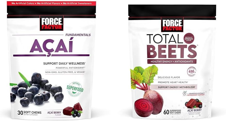 Kraftfaktor Acai Soft Chews for Immunity & Total Beets Soft Chews for Heart Sund Energy, 30 & 60 Chews