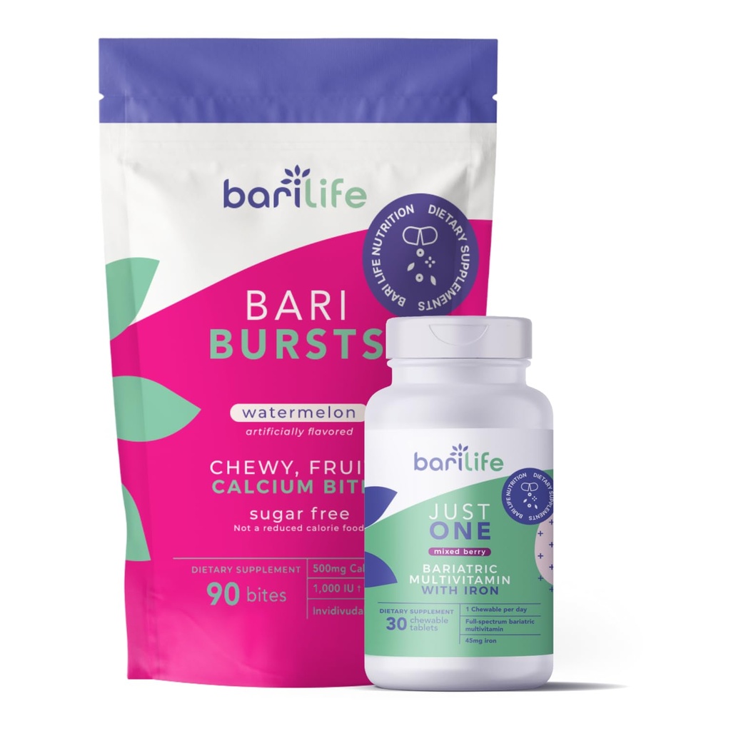 Bari Life Just One Chewable: Once Daily Bariatric Multivitamin + Iron and and BariBurst Calcium Citrate Soft Chews for Gastric Bypass, Gastric Sleeve and Duodenal Switch (Watermelon)