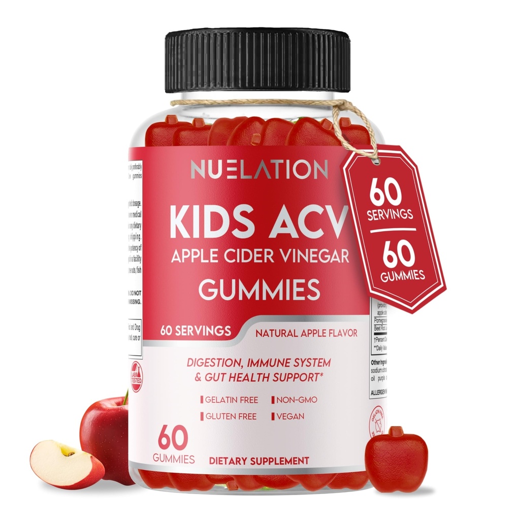 Apple Cider Vincious Gumies for Kids, 60 Servere. Gluten Free, Vegan og Gelatine Free ACV Gummies