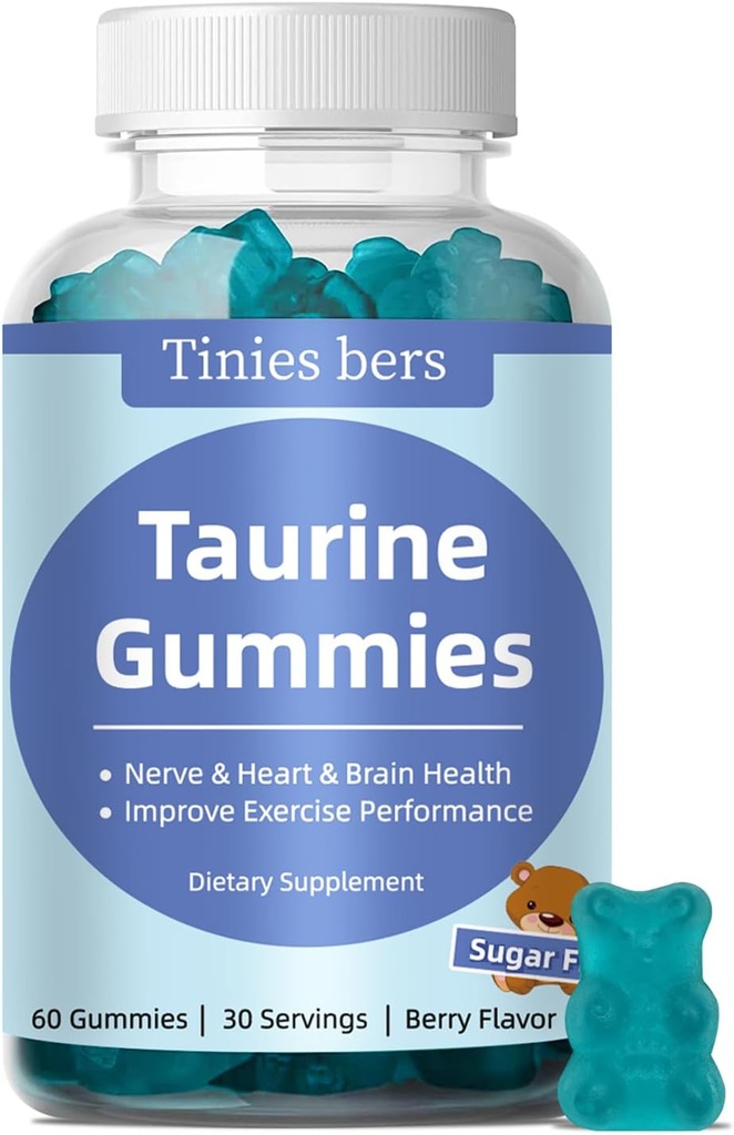 Taurine Gummies 1000mg, Sukker fri for voksne & Børn, 1 af 20 Aminosyrer, Boost immun, Nerve, Kognitiv, Heart, Eye Health, Motion Performance, Anti- Aging, Gluten fri, Ikke GMO, Vegan, Pektin, 60