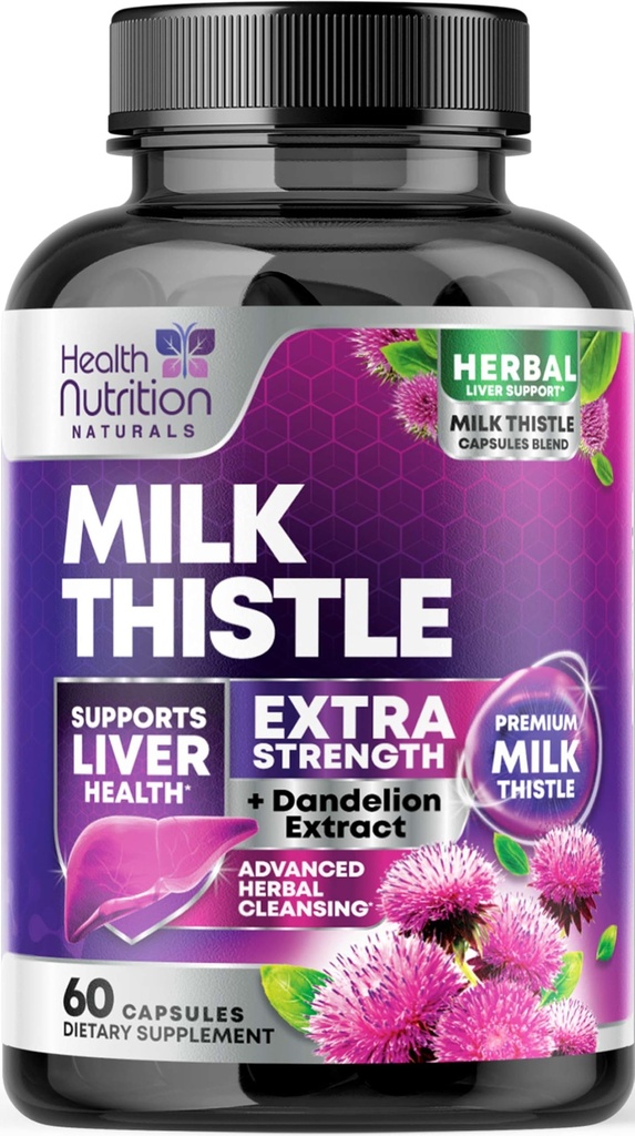 Mælk Thistle Supplement med Silymarin Marianum & Mælkebøtte Root Lever Health Support - 9: 1 Uddrag Lever Rengøring Detox & Reparation 1000mg Ækvivalent - Nature 's Milk Thistle Kosttilskud - 60 Kapsler
