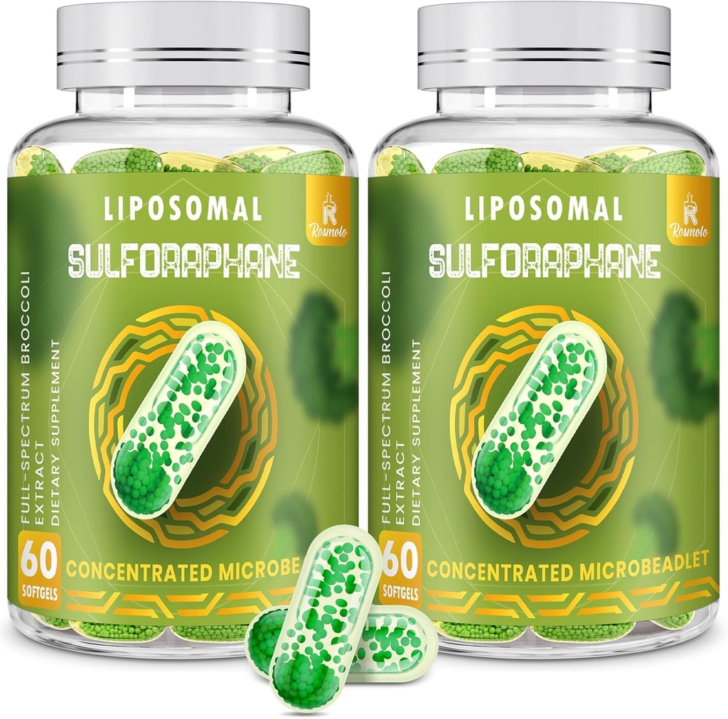 800 MG Liposomal Sulforaphane, kraftfuld Dual- Levering for maksimal Absorption & Potency, Full- Spectrum Broccoli Extract, Antioxidant & Leversupplement, 120 Softgels