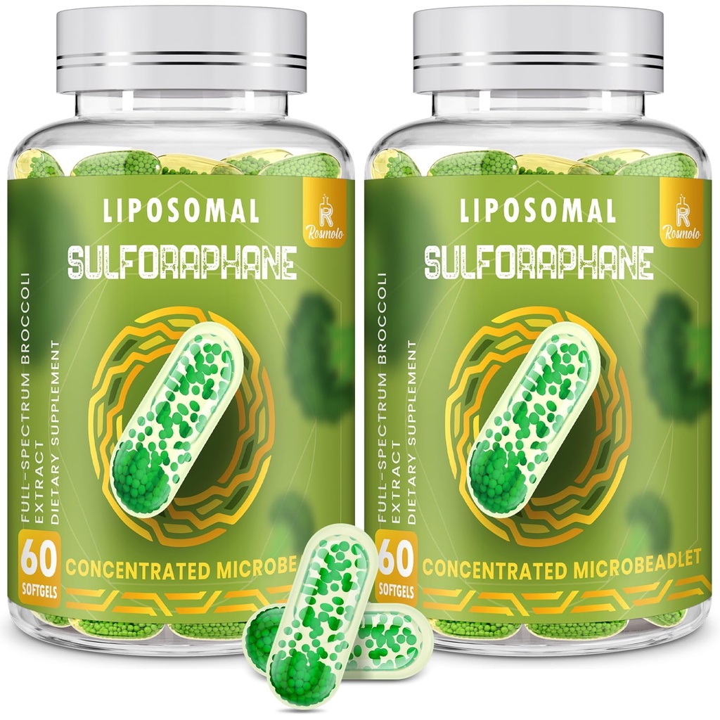800 MG Liposomal Sulforaphane, kraftfuld Dual- Levering for maksimal Absorption & Potency, Full- Spectrum Broccoli Extract, Antioxidant & Leversupplement, 120 Softgels