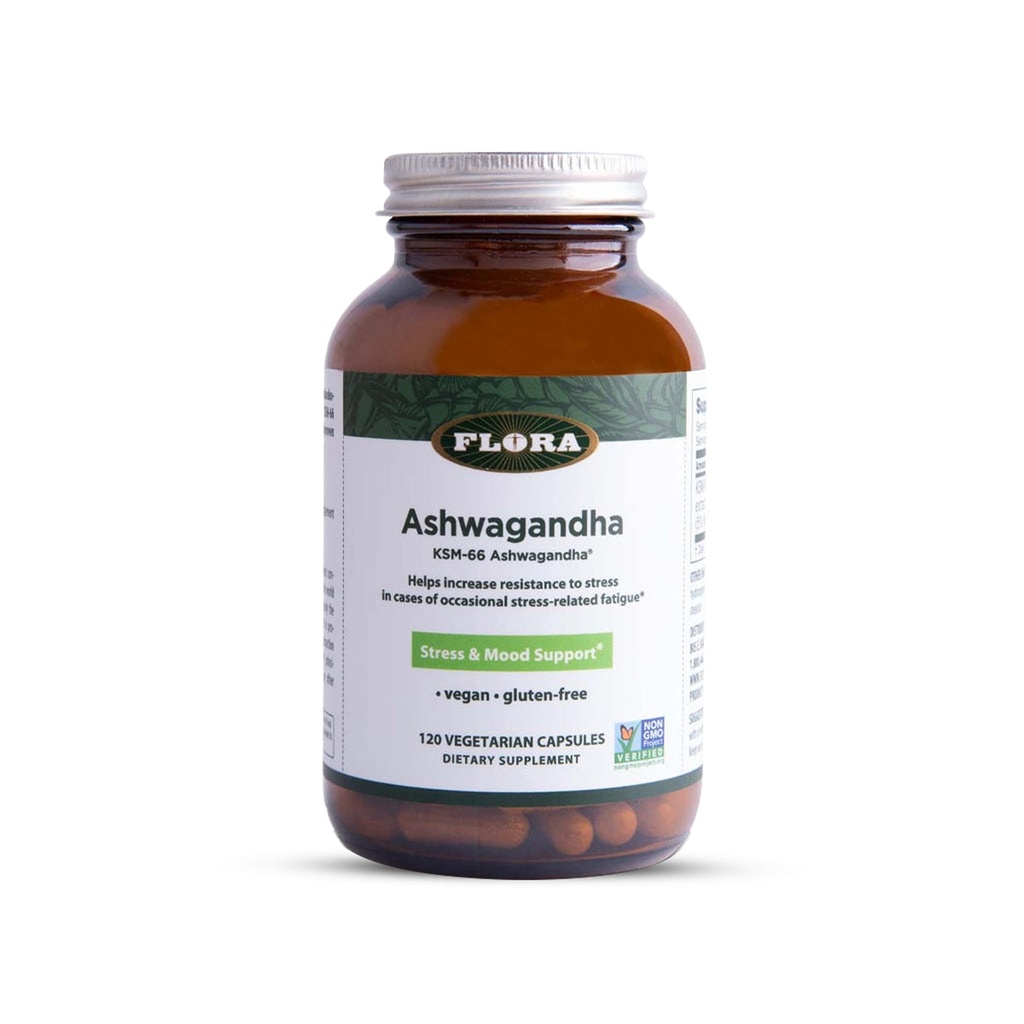 Flora Ashwagandha - KSM- 66 - Stress Support Herbal Supplement - Aids Better Sleep & Atletic Performance - Vegan, Non- GMO & Gluten- Free - 120 Vegetariske kapsler