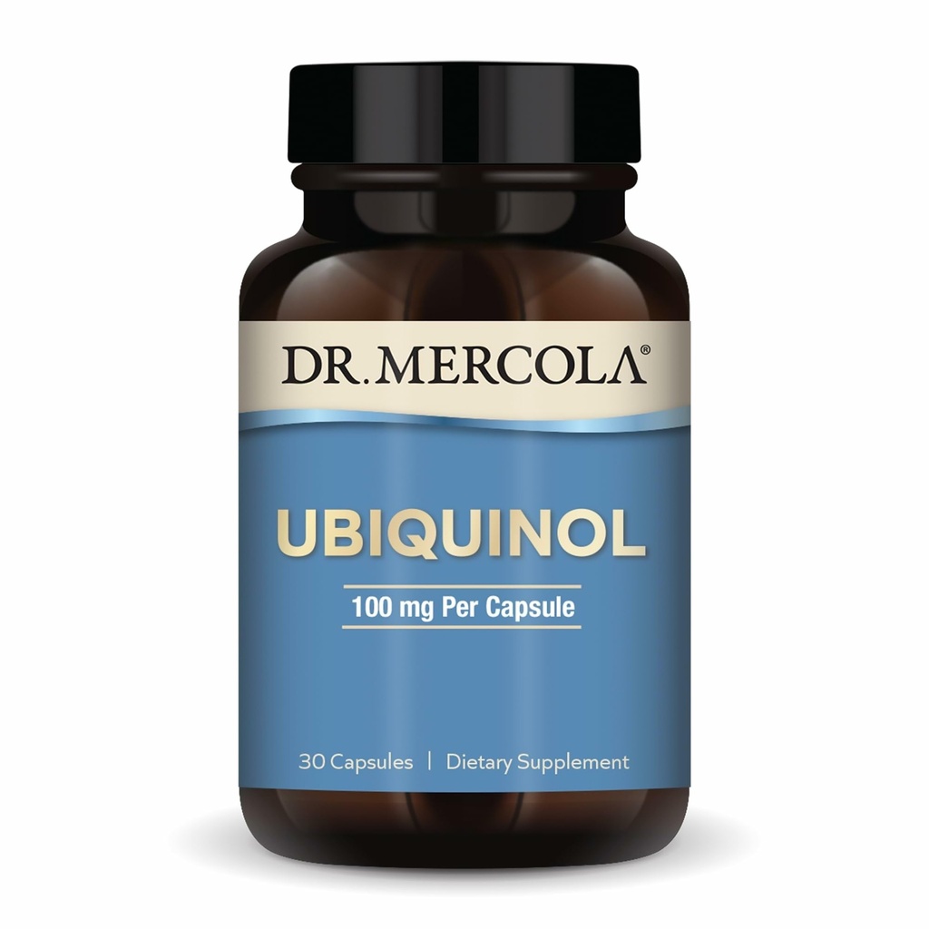 Dr. Mercola Ubiquinol - 100 mg Ubiquinol - Understøtter energiproduktion - Antioxidant supplement - Non- GMO, Gluten- Free & Soy- Free - 30 kapsler (30 servere)