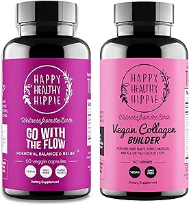 Happy Sund Hippie Vegan Collagen Builder w / Hyaluronic Acid & Gå med Flow Hormone Balance for Kvinder