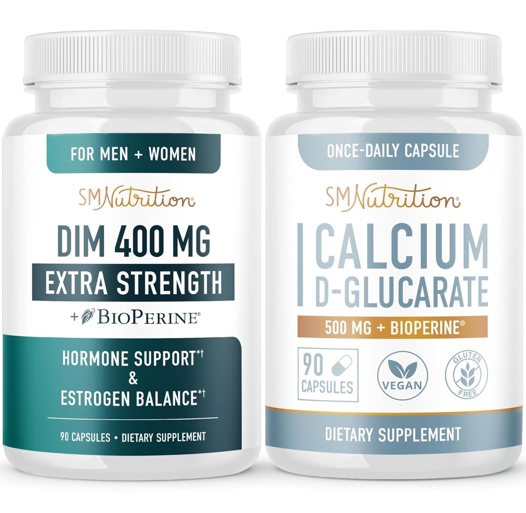 Calcium D- glucarat & 400mg DIM supplement til forbedret østrogen hormon Balance 124; Vegan Gluten Free CDG Supplement (90 Servere) med ekstra styrke DIM (90 Servere)