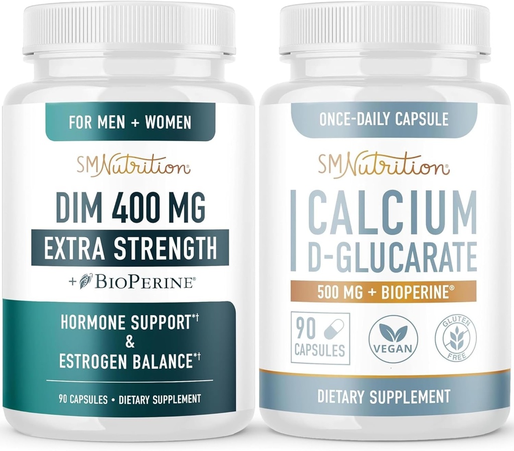 Calcium D- glucarat & 400mg DIM supplement til forbedret østrogen hormon Balance 124; Vegan Gluten Free CDG Supplement (90 Servere) med ekstra styrke DIM (90 Servere)