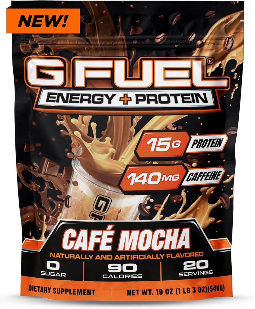 G Brændstof Protein + Energy Drink Powder, Pre Workout Koffein Mix til Gaming, Sugar Free Focus Amino, Vitamin + Antioxidanter, 19oz (Cafe Mocha, 20 Servere)