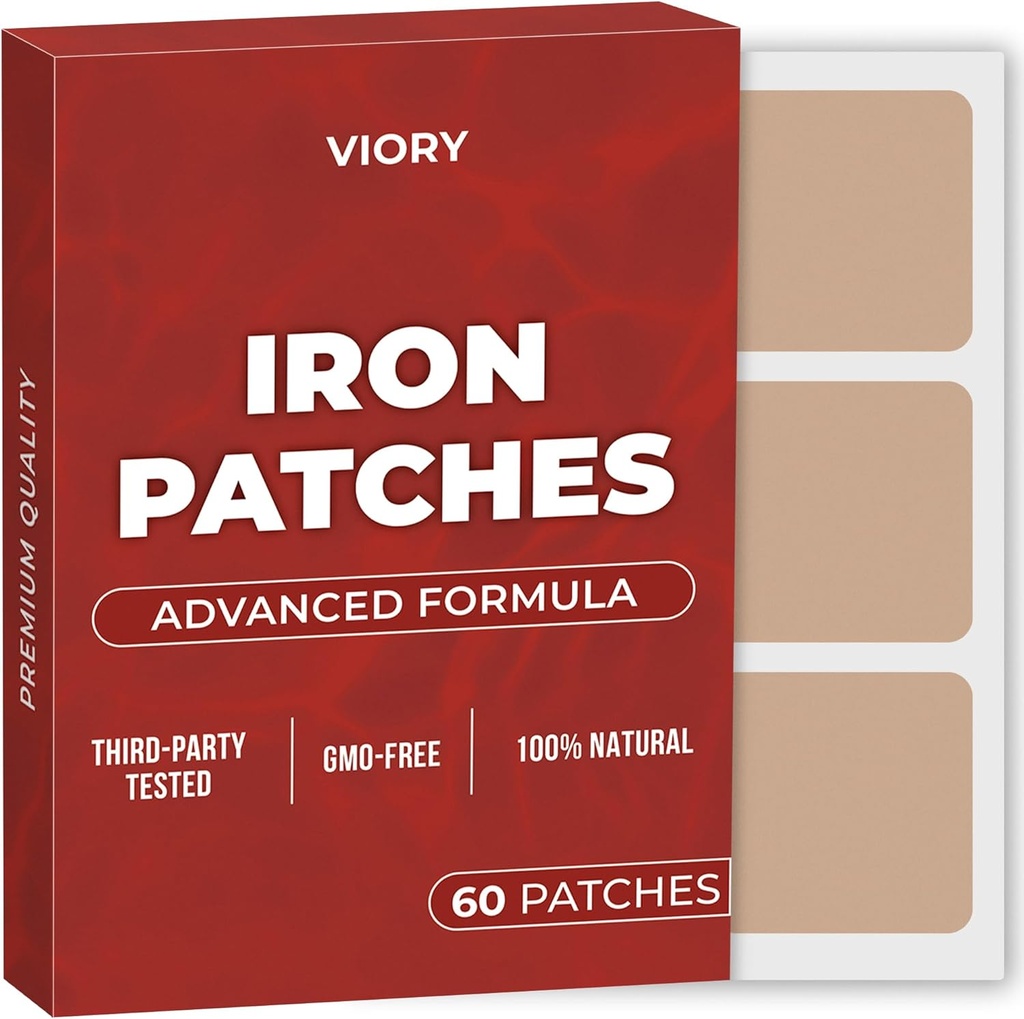 Iron Patches (Pack of 60) - 100% Natural Patch for kvinder og mænd - med Biotin - Energi, Focus & Body Support - Forbedret formel