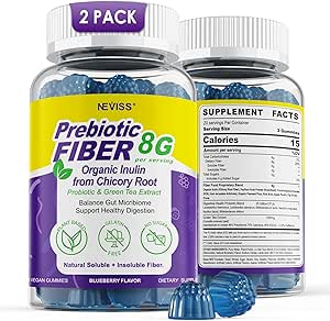 Fiber Gummies for voksne 8g (Inulin, Psyllium Husk, FOS Mere) med Probiotika, Green Tea Extract, Sugar Free Plant Based Fiber Supplement Blend for fordøjelse, regelmæssighed, Non- GMO, Vegan, 120Cts