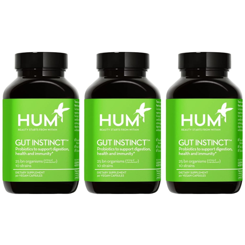 HUM Gut Instinkt Daglig Probiotika til kvinder og mænd, fordøjelsessygdomme, Lactobacillus, Bifidobacterium Strops til immunforsvar, Probiotisk supplement til sund Gut mangfoldighed, 90 kapsler