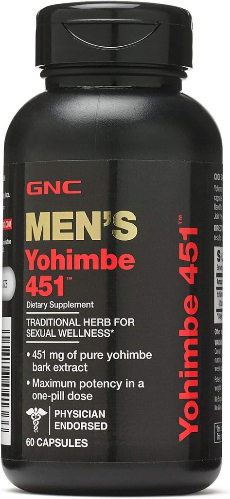 GNC Men 's Yohimbe 451, Pure Extract, 60 kapsler