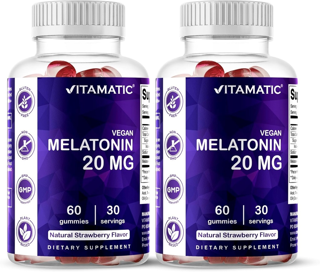Vitamatisk melatonin 20mg gummies til voksne, 30 Servering - 60 Greve - Ikke-Habit Forming Supplement (pakke med 2)