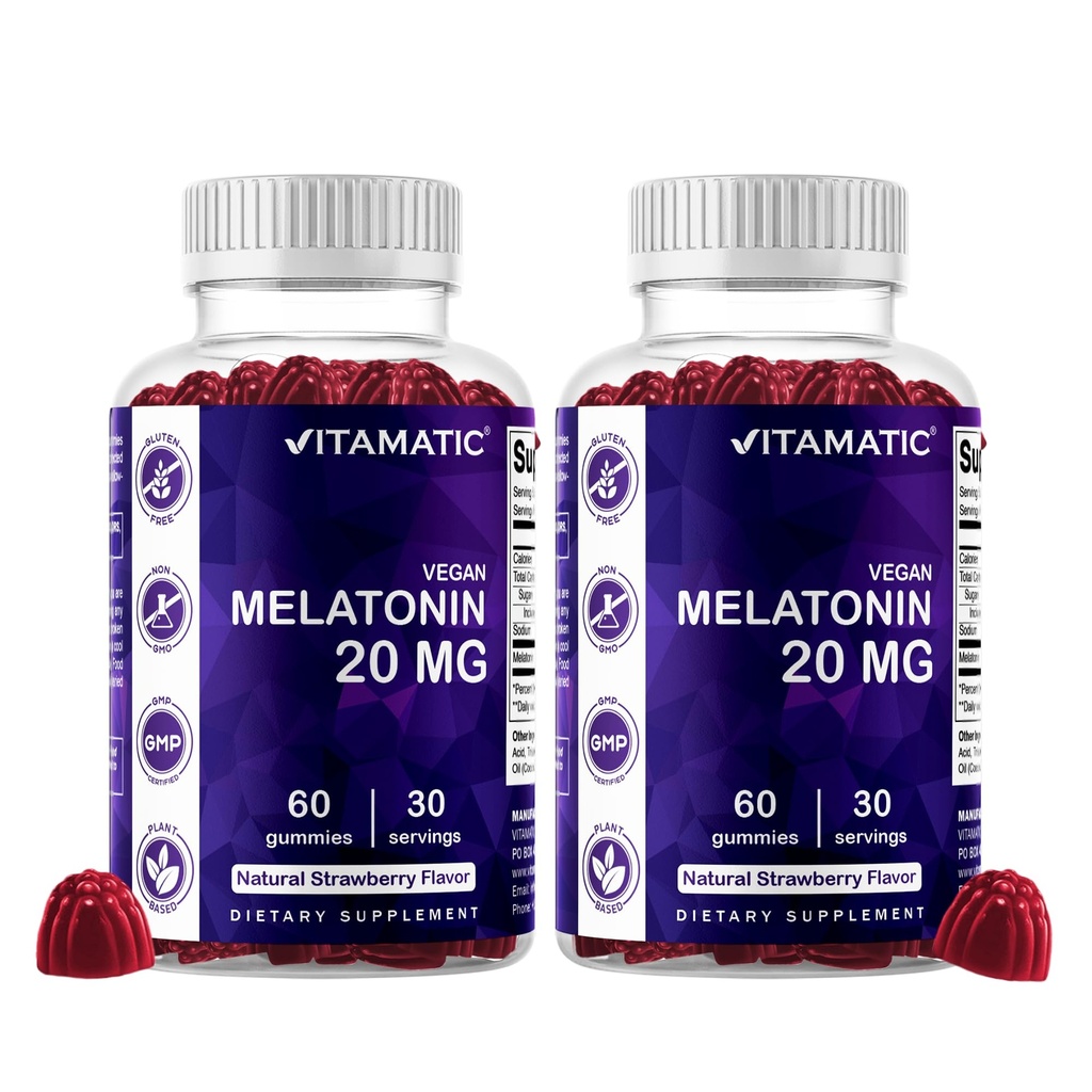 Vitamatisk melatonin 20mg gummies til voksne, 30 Servering - 60 Greve - Ikke-Habit Forming Supplement (pakke med 2)