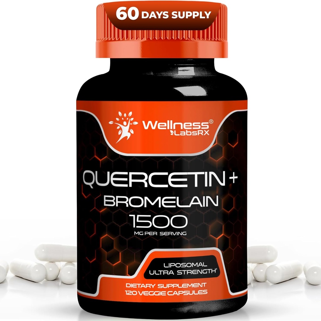 Quercetin med Bromelain Supplement - 1500mg - immunforsvar og hjerte sundhed kapsler til mænd og kvinder, Quercetin kosttilskud hjælper støtte fælles og sundt åndedrætssystem - 120 Greve