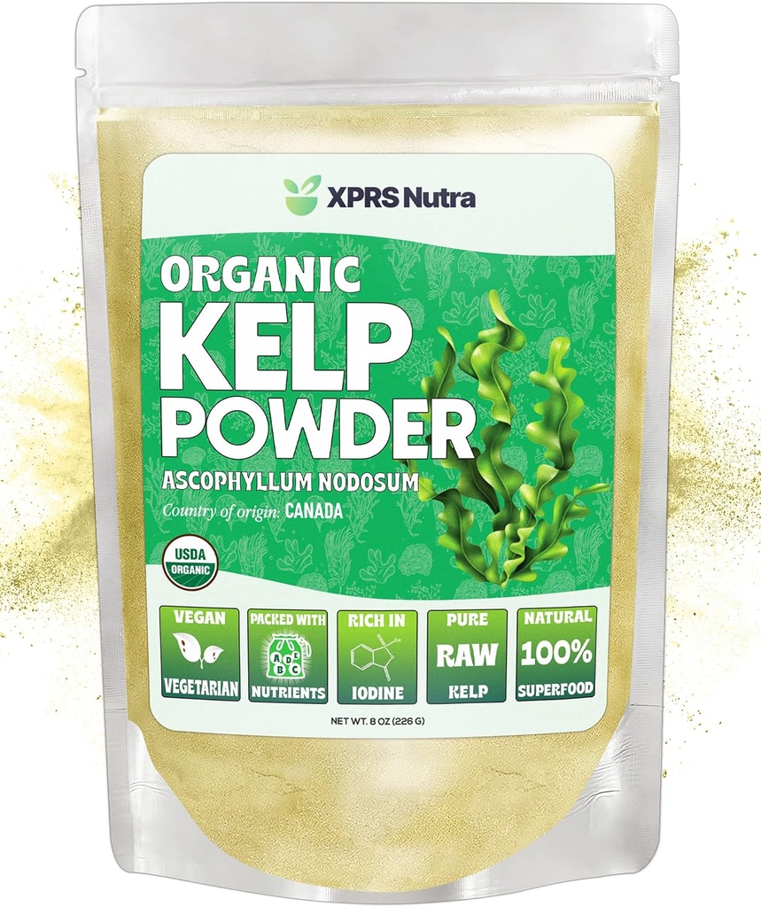 XPRS Nutra Organic Kelp Powder (Ascophyllum Nodosum) - Seaweed Powder Rich in Iodine, Immune Vitamins and Minerals - Food Grade Sea Kelp Supplement Vegan Superfood for Skin Care (8 oz)