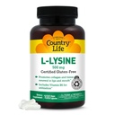 Country Life L- Lysin 500mg med B- 6, understøtter immunsundhed, fremmer collagen fornyelse i læber og mund, 100 Vegan kapsler, Certificeret gluten fri, Certificeret Vegan