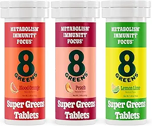 8Greens Supergreens Tablets Б124; Super Green Powder Superfood Tablet, Metabolisme Immunitet & Focus, Daily Green Effervescent Tablets, Organic: Aloe Vera, Spirulina, Chlorella, Variety, 30 Servere