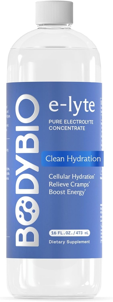 BodyBio e- Lyte - Flydende elektrolytkoncentrat til ren hydrering, Energi & Cramp Relief - Ingen sukker, Ingen kunstige flavors, Ingen fyldstoffer, Keto Friendly