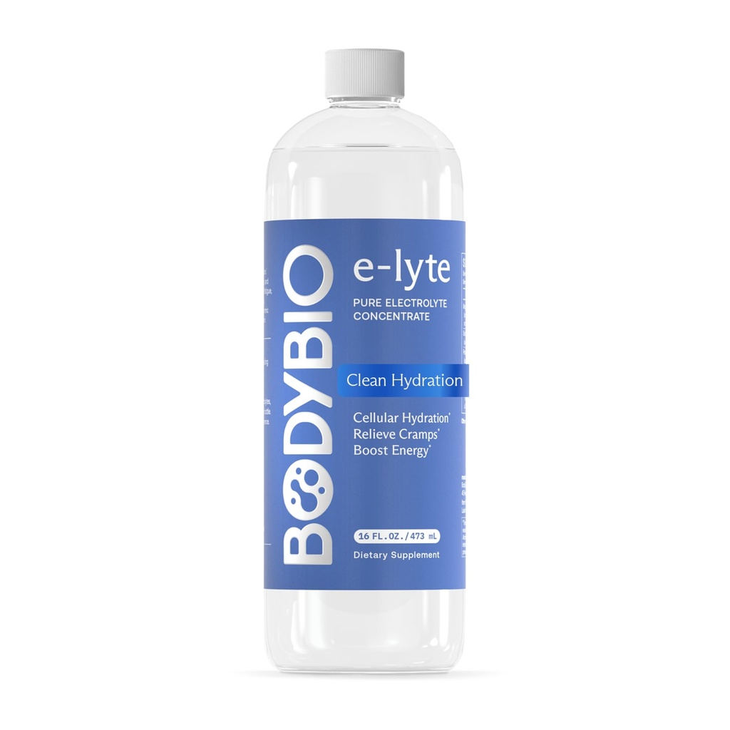 BodyBio e- Lyte - Flydende elektrolytkoncentrat til ren hydrering, Energi & Cramp Relief - Ingen sukker, Ingen kunstige flavors, Ingen fyldstoffer, Keto Friendly