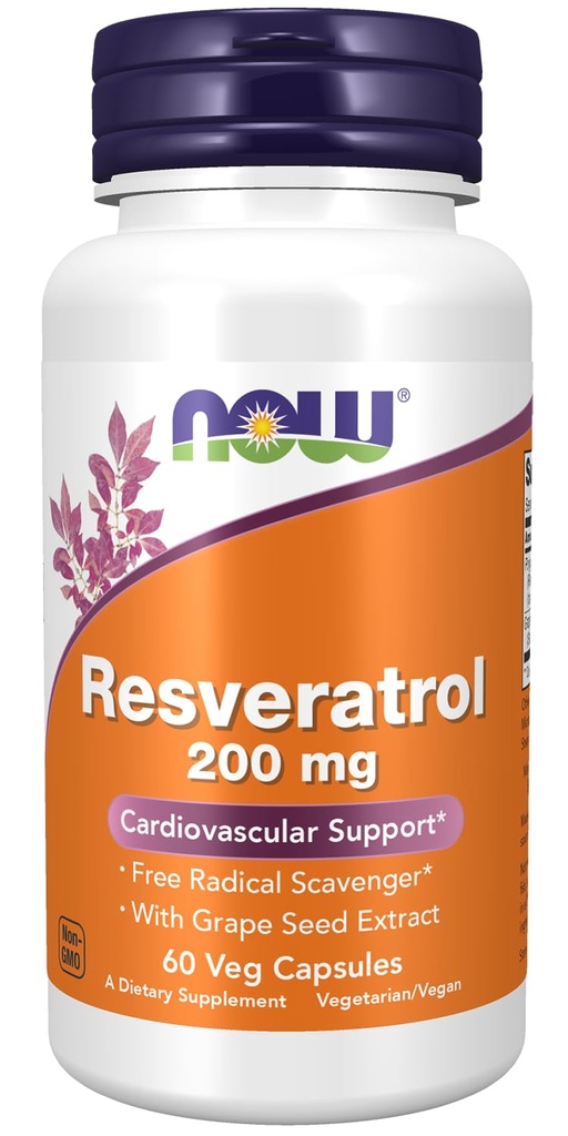 Now Foods Supplements, Natural Resveratrol 200 mg med rød vin ekstrakt, 60 Veg kapsler