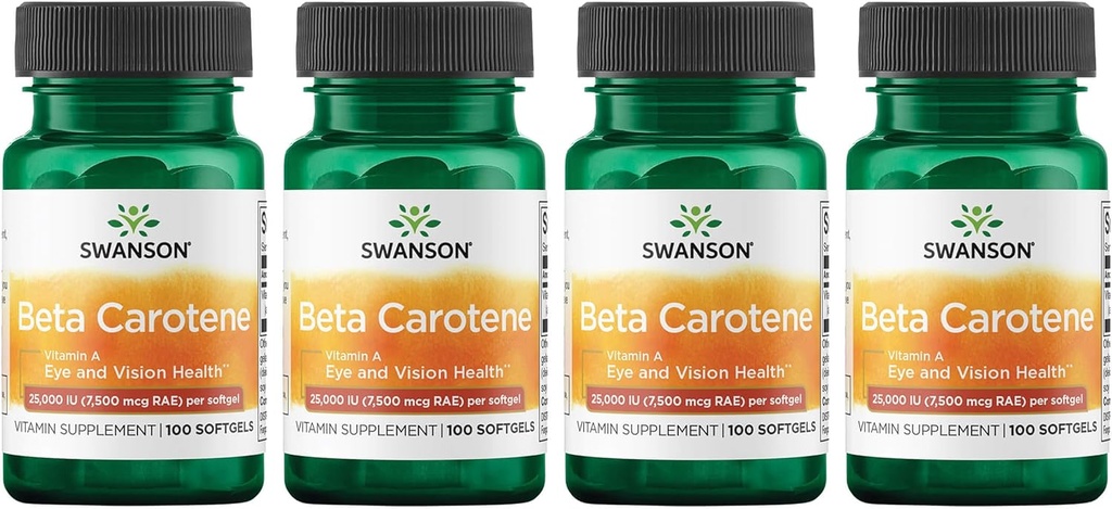 Swanson Beta- Caroten (vitamin A) 25000 Iu (7500 mcg) 100 Gels (4 Pack)