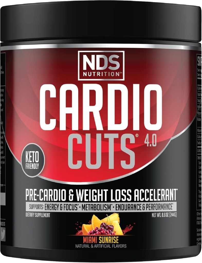 NDS Nutrition 4.0 Pre Workout Supplement - Avanceret vægttab og Pre Cardio formel med L- Carnitin, CLA, MCT, L- Glutamin, og Safflor Oil - Miami Sunrise (40 Servere)