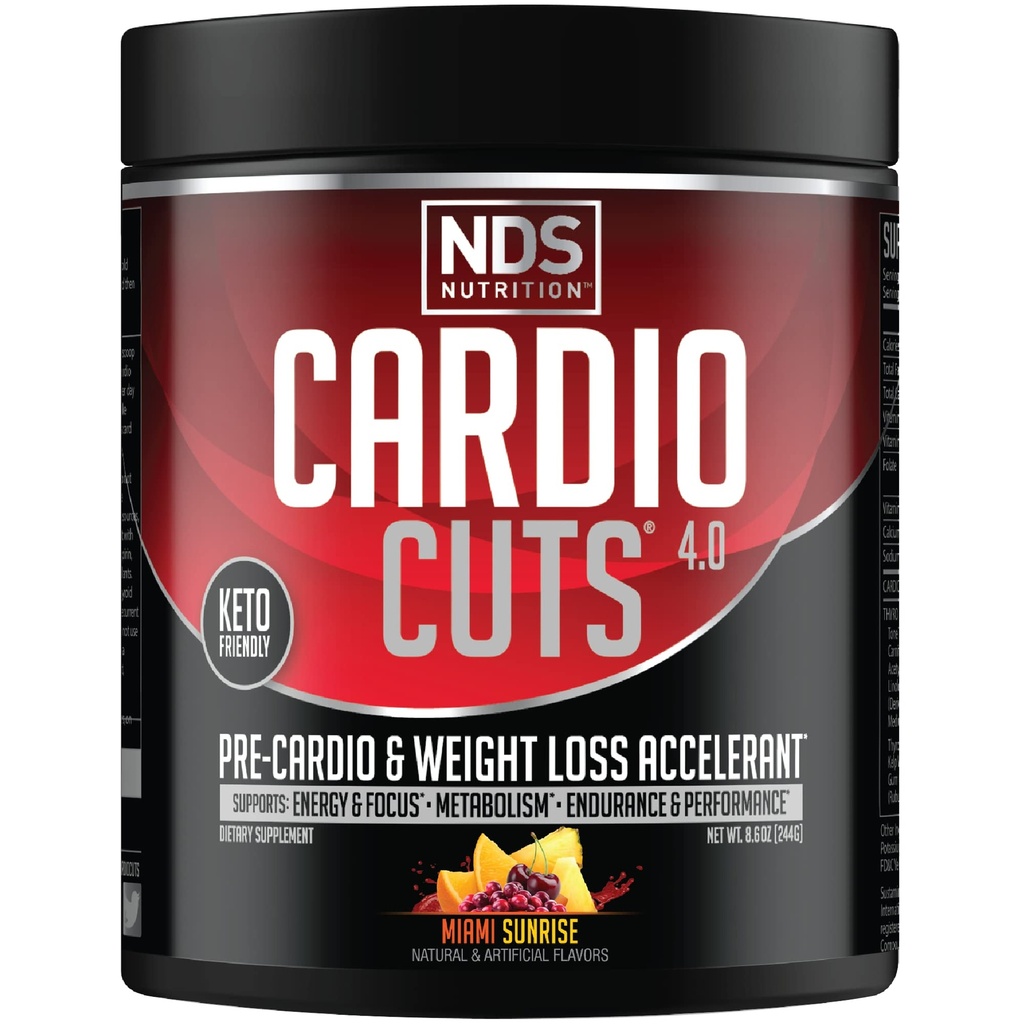 NDS Nutrition 4.0 Pre Workout Supplement - Avanceret vægttab og Pre Cardio formel med L- Carnitin, CLA, MCT, L- Glutamin, og Safflor Oil - Miami Sunrise (40 Servere)