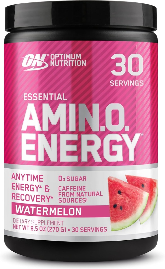 Optimum Nutrition Amino Energy - Pre Workout med grøn te, BCAA, Aminosyrer, Keto Friendly, Green Coffee Extract, Energy Powder - Watermelon, 30 Servere (Packaging May Vary)