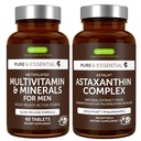 Multivitamin & Minerals for Men + Astaxanthin Complex Vegan Bundle, Sustained Release Advanced Multivitamin + 4 mg H. Pluvialis Natural Astaxanthin, by Igennus
