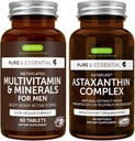 Multivitamin & Minerals for Men + Astaxanthin Complex Vegan Bundle, Sustained Release Advanced Multivitamin + 4 mg H. Pluvialis Natural Astaxanthin, by Igennus