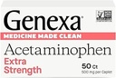 Genexa Clean Acetaminophen 500mg Extra Strength, Dye Free Pain Reliever Fever Reducer, 0% kunstige tilsætningsstoffer, smertestillende medicin til voksne, Relieves Hovedpine, Backache, Mindre arthritis Smerte, 50 tabletter