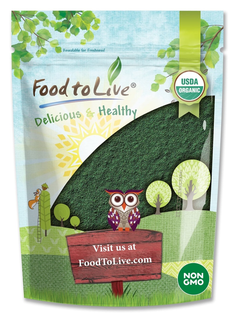 Food to Live Organic Spirulina Powder, 4 Ounces - Non- GMO, Kosher, Raw Blue- Green Algae, Vegan Superfood, Bulk, Non- bestrålet, Pure Vegan Green Protein, Rig i vitaminer og mineraler, Great for drikkevarer