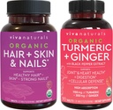 Økologisk hår hud og negle Vitaminer + Økologisk gurkemeje med sort peber & Ginger Bundle, Lavet med Biotin 5000mcg for sundt hår, gurkemeje for naturlig fælles støtte