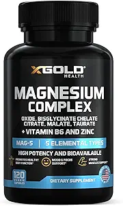 Micronized Magnesium Complex Plus B6 | Zinc Magnesium Oxide, Bisglycinate Chelate,Citrate, Malate | Taurate | Bones, Muscle, Energy,Immune System High Absorption - Made in The USA