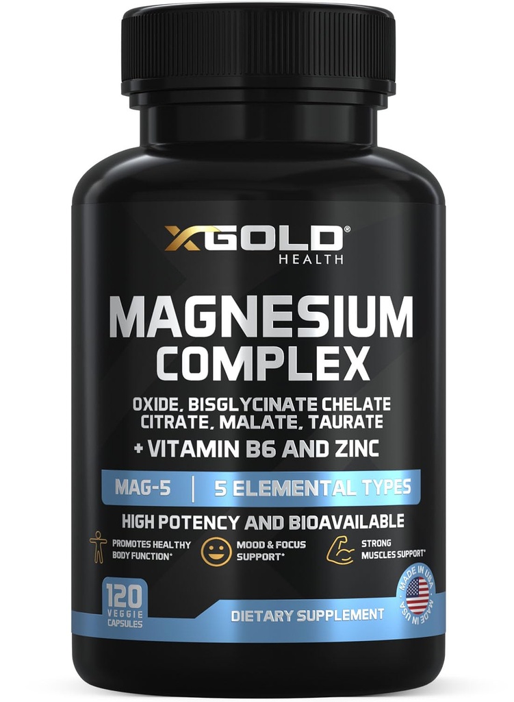 Micronized Magnesium Complex Plus B6; Zink Magnesium Oxide, Bisglycinate Chelat, Citrat, Malate; Taurat; 124; Knogler, Muskel, Energi, Immunsystemet Høj Absorption - Made in USA