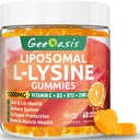 Liposomal L- lysine Gummies 1200mg, Lysin Chewable Supplement med C-vitamin, D3, B12 & Zink til voksne & børn, immunforsvar & kollagen support, Lips & Skin Health, Vegan, Natural Fruit Flavor, 60CT