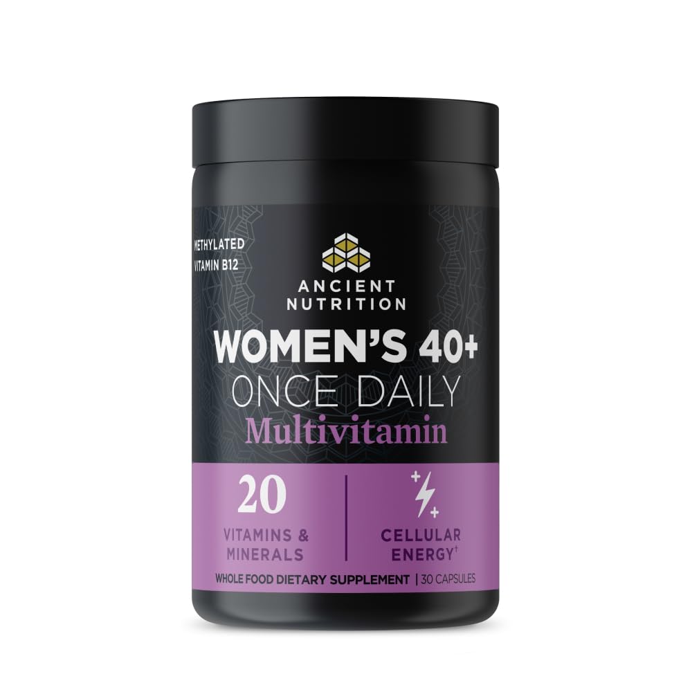 Ancient Nutrition Multivitamin for kvinder, Ancient Multi Women 's 40 + En gang Dagligt Vitamin supplement, B-vitamin, C-vitamin og K2-vitamin, Folat og jern supplement, Understøtter Bone Health, 30ct