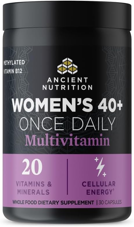 Ancient Nutrition Multivitamin for kvinder, Ancient Multi Women 's 40 + En gang Dagligt Vitamin supplement, B-vitamin, C-vitamin og K2-vitamin, Folat og jern supplement, Understøtter Bone Health, 30ct