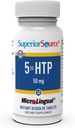 Superior Source 5- HTP 50 mg - Natural Support Restaured Sleep & Neurotransmitter Functions - Brain Health & Function Support - 5- Hydroxytryptophan Supplement - 60 Instant Opløs tabletter