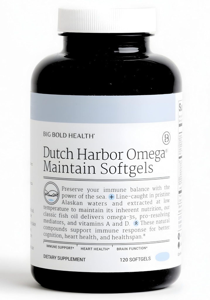 Big Fold Health Dutch Harbor Omega Opretholde Softels - Premium Alaska Cod Leverolie (120 Greve) - Sustainable Sourced Omega-3 Supplement med EPA, DHA, DPA - Naturlige vitaminer A & D - MSC Certificeret