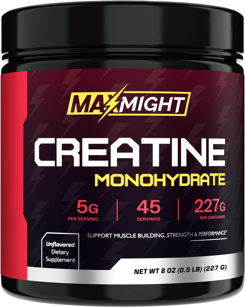 Creatin monohydrat pulver, mikroniseret, 5g Per Servering, Unflavored & Højt Opløselige, Ingen Fylder, Build Muscle & Enhance Performance for Mænd & Kvinder, 45 Servering