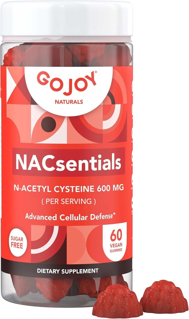 GOJOY NACsentials 7- in-1 NAC Gummies 600mg - Understøtter Glutathion, lever & antioxidant Wellness - N- Acetyl Cysteine med C-vitamin, ALA, Quercetin & Astaxanthin - Vegan, sukkerfri