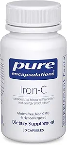 Pure Encapsulations Iron-C - 15 mg - 175 mg Vitamin C - Red Blood Cell Support* - Energy Production - Highly Bioavailable Iron Pill - Gluten Free & Vegan - 30 Capsules