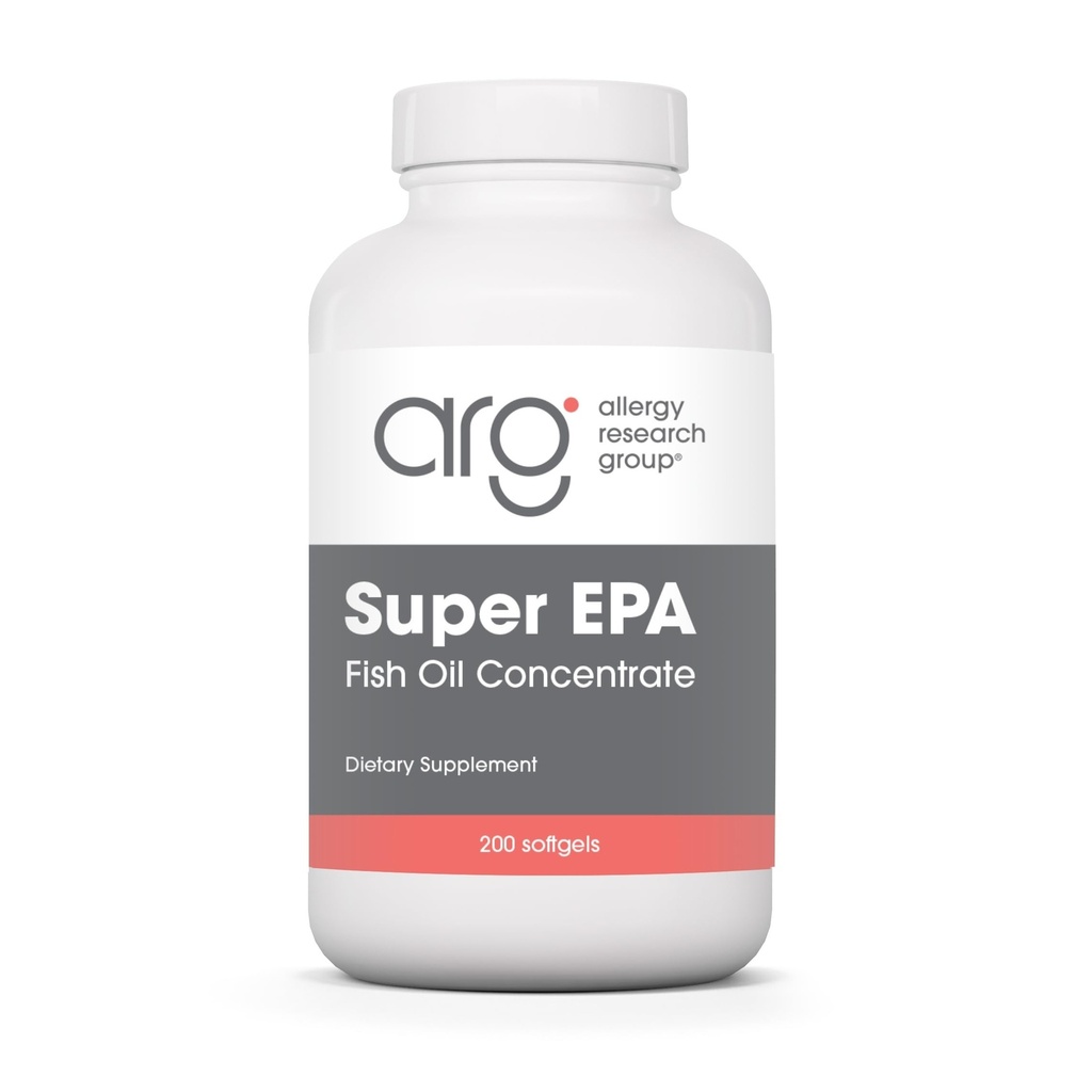 Allergy Research Group Super EPA - Omega 3 Supplement, Fish Oil Concentrate, EPA, DHA, Omega 3 Fedtsyrer, Sustabliably- souffed Anchovies, Softgels - 200 Greve