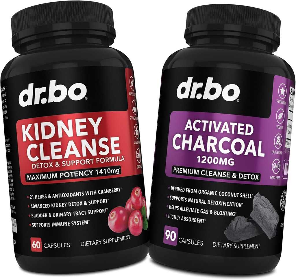 Nyrerensning Detox & Aktiveret Charcoal - Natural Cranberry & Uva Ursi Uddrag til støtte Nyrer, Bstige & Urinary Tract Sundhed - Kokosolie Charcoal piller til Mave Gas & Bloating Support