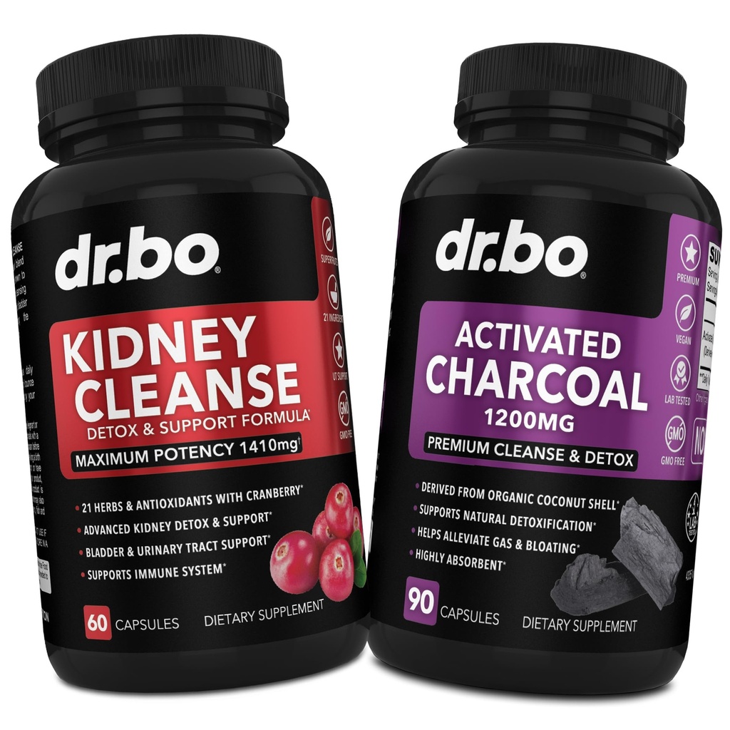 Nyrerensning Detox & Aktiveret Charcoal - Natural Cranberry & Uva Ursi Uddrag til støtte Nyrer, Bstige & Urinary Tract Sundhed - Kokosolie Charcoal piller til Mave Gas & Bloating Support